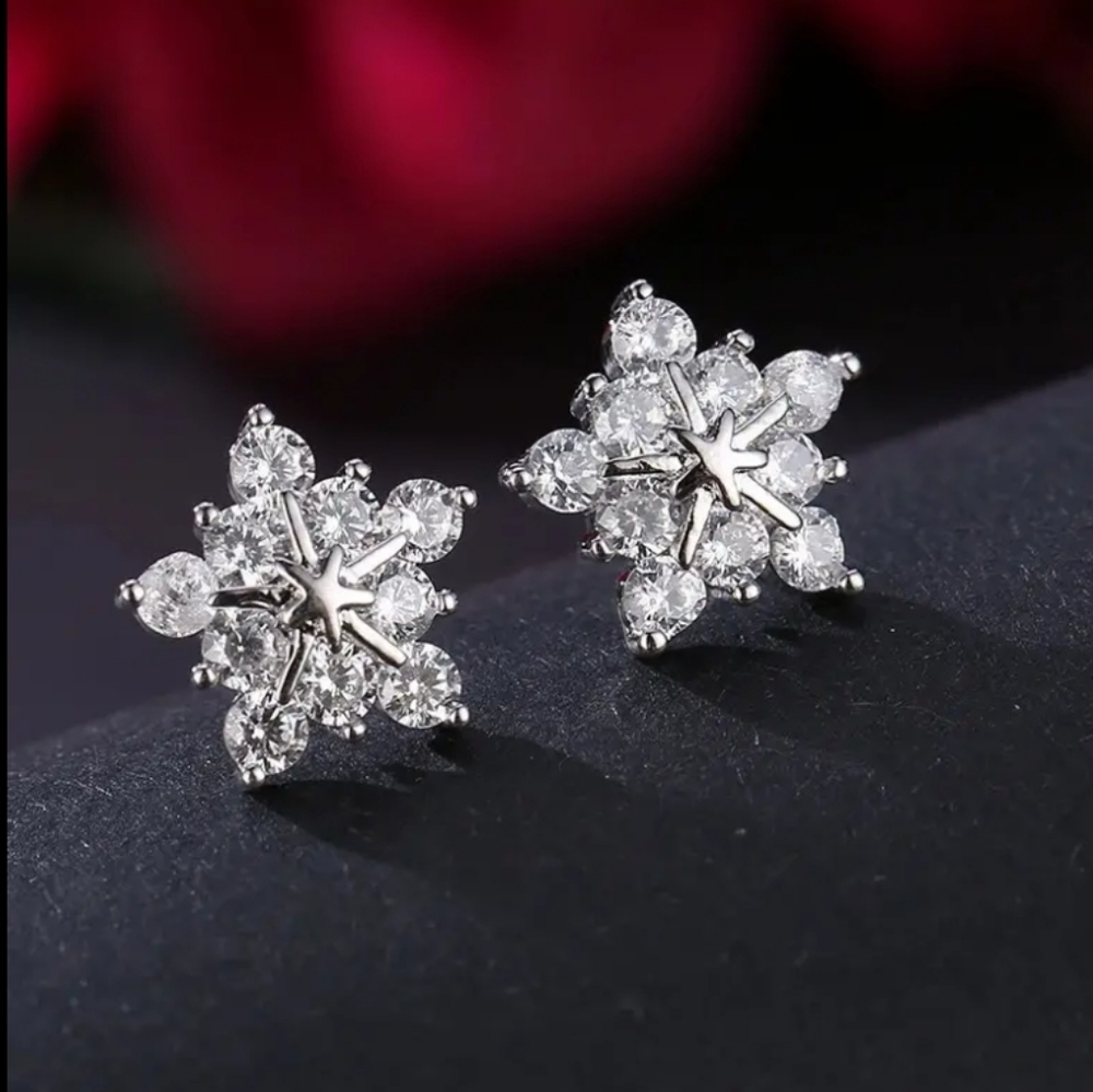 Sparkling Snowflake Rhinestone Earrings - Picture 5 of 5